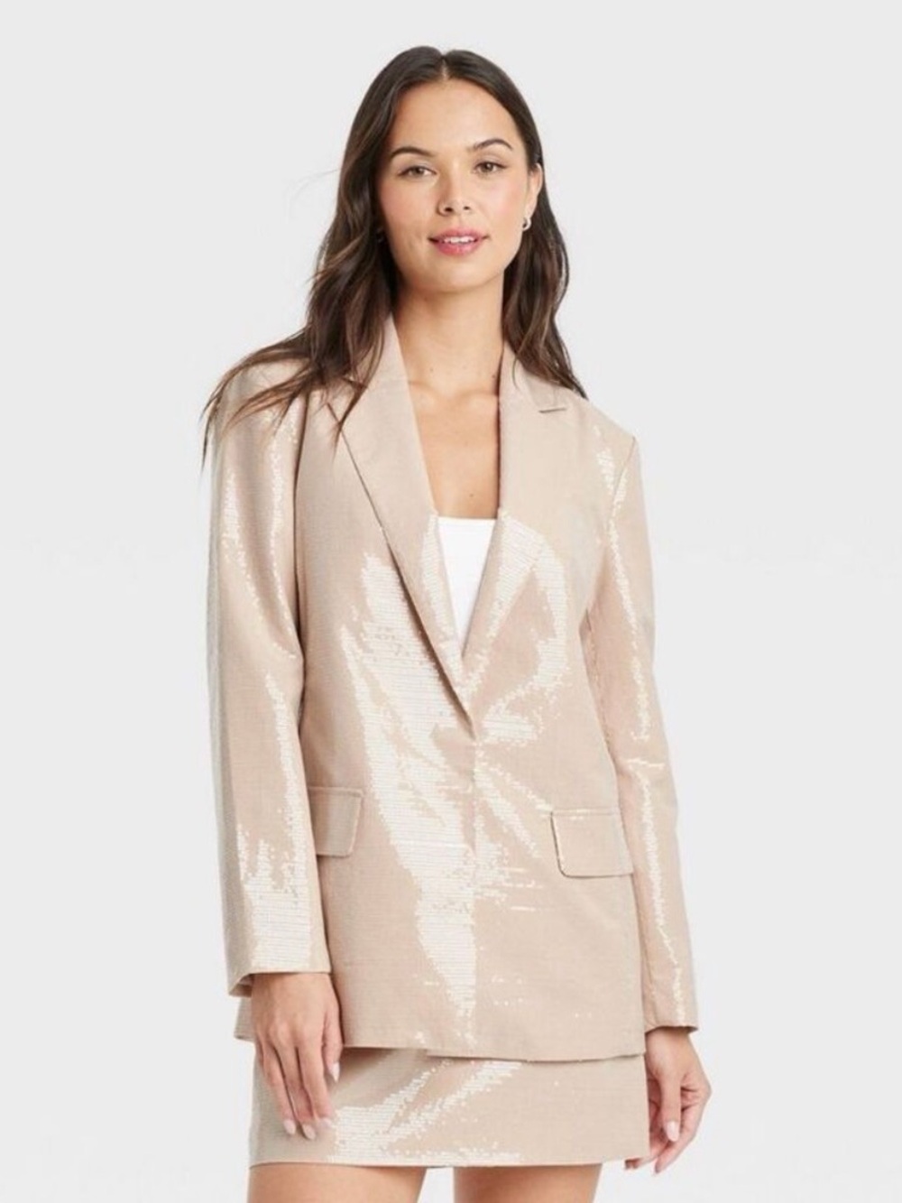 a new day Beige Sequin Blazer and skirt